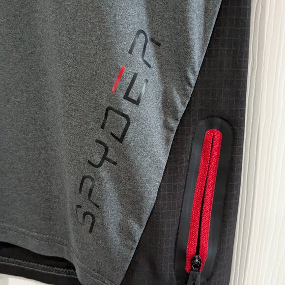 Spyder Active Men's Color Block Sport Top Small, Black Gray with Red Accents - Picture 6 of 11